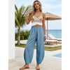 image:imageTanming Womens Barrel Pants High Elastic Waisted Summer Capri Pants Loose Fit Casual Wide Leg TrousersLight Blue