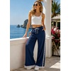image:imageTanming Womens Elastic Waist Baggy Wide Leg Workout Track Pants  Adjustable Drawstring Lightweight Fabric Parachute Pants Ease of Movement Lace Trim Casual Workout DailywearNavy
