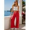 image:imageTanming Womens Elastic Waist Baggy Wide Leg Workout Track Pants  Adjustable Drawstring Lightweight Fabric Parachute Pants Ease of Movement Lace Trim Casual Workout DailywearRed