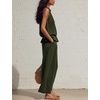 image:imageTanming Womens Linen 2 Piece Outfits Sleeveless Ruffle Top Wide Leg Pants Summer Loungewear Beach Travel SetsArmy Green