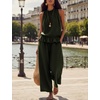 image:imageTanming Womens Linen 2 Piece Outfits Sleeveless Ruffle Top Wide Leg Pants Summer Loungewear Beach Travel SetsArmy Green
