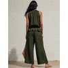 image:imageTanming Womens Linen 2 Piece Outfits Sleeveless Ruffle Top Wide Leg Pants Summer Loungewear Beach Travel SetsArmy Green