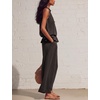 image:imageTanming Womens Linen 2 Piece Outfits Sleeveless Ruffle Top Wide Leg Pants Summer Loungewear Beach Travel SetsBlack