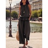 image:imageTanming Womens Linen 2 Piece Outfits Sleeveless Ruffle Top Wide Leg Pants Summer Loungewear Beach Travel SetsBlack