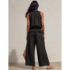 image:imageTanming Womens Linen 2 Piece Outfits Sleeveless Ruffle Top Wide Leg Pants Summer Loungewear Beach Travel SetsBlack