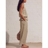 image:imageTanming Womens Linen 2 Piece Outfits Sleeveless Ruffle Top Wide Leg Pants Summer Loungewear Beach Travel SetsKhaki