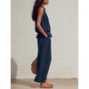 image:imageTanming Womens Linen 2 Piece Outfits Sleeveless Ruffle Top Wide Leg Pants Summer Loungewear Beach Travel SetsNavy