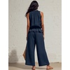 image:imageTanming Womens Linen 2 Piece Outfits Sleeveless Ruffle Top Wide Leg Pants Summer Loungewear Beach Travel SetsNavy