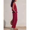 image:imageTanming Womens Linen 2 Piece Outfits Sleeveless Ruffle Top Wide Leg Pants Summer Loungewear Beach Travel SetsRed