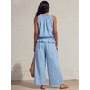 image:imageTanming Womens Linen 2 Piece Outfits Sleeveless Ruffle Top Wide Leg Pants Summer Loungewear Beach Travel SetsSky Blue