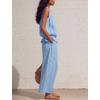 image:imageTanming Womens Linen 2 Piece Outfits Sleeveless Ruffle Top Wide Leg Pants Summer Loungewear Beach Travel SetsSky Blue