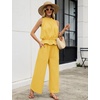 image:imageTanming Womens Linen 2 Piece Outfits Sleeveless Ruffle Top Wide Leg Pants Summer Loungewear Beach Travel SetsYellow