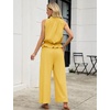 image:imageTanming Womens Linen 2 Piece Outfits Sleeveless Ruffle Top Wide Leg Pants Summer Loungewear Beach Travel SetsYellow