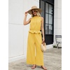 image:imageTanming Womens Linen 2 Piece Outfits Sleeveless Ruffle Top Wide Leg Pants Summer Loungewear Beach Travel SetsYellow