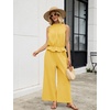 image:imageTanming Womens Linen 2 Piece Outfits Sleeveless Ruffle Top Wide Leg Pants Summer Loungewear Beach Travel SetsYellow