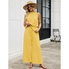 image:imageTanming Womens Linen 2 Piece Outfits Sleeveless Ruffle Top Wide Leg Pants Summer Loungewear Beach Travel SetsYellow