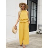image:imageTanming Womens Linen 2 Piece Outfits Sleeveless Ruffle Top Wide Leg Pants Summer Loungewear Beach Travel SetsYellow