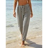 image:imageTanming Womens Striped Pants Summer Casual High Waisted Drawstring Beach Pant Tapered Trousers with PocketsBlack
