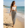 image:imageTanming Womens Striped Pants Summer Casual High Waisted Drawstring Beach Pant Tapered Trousers with PocketsBlack