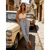 image:imageTanming Womens Striped Pants Summer Casual High Waisted Drawstring Beach Pant Tapered Trousers with PocketsBlue