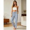 image:imageTanming Womens Striped Pants Summer Casual High Waisted Drawstring Beach Pant Tapered Trousers with PocketsBlue