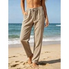 image:imageTanming Womens Striped Pants Summer Casual High Waisted Drawstring Beach Pant Tapered Trousers with PocketsBrown