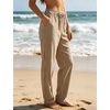 image:imageTanming Womens Striped Pants Summer Casual High Waisted Drawstring Beach Pant Tapered Trousers with PocketsBrown