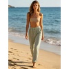 image:imageTanming Womens Striped Pants Summer Casual High Waisted Drawstring Beach Pant Tapered Trousers with PocketsGreen