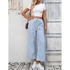 image:imageTanming Womens Wide Leg Pants Elastic Waist Striped Palazzo Pants with Pockets Casual Lounge TrousersBlue