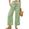 image:imageTanming Womens Wide Leg Pants Elastic Waist Striped Palazzo Pants with Pockets Casual Lounge TrousersGreen