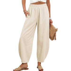 image:imageTanming Womens Barrel Pants High Elastic Waisted Summer Capri Pants Loose Fit Casual Wide Leg TrousersApricot