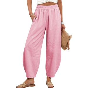 image:imageTanming Womens Barrel Pants High Elastic Waisted Summer Capri Pants Loose Fit Casual Wide Leg TrousersPink