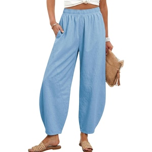 image:imageTanming Womens Barrel Pants High Elastic Waisted Summer Capri Pants Loose Fit Casual Wide Leg TrousersSky Blue