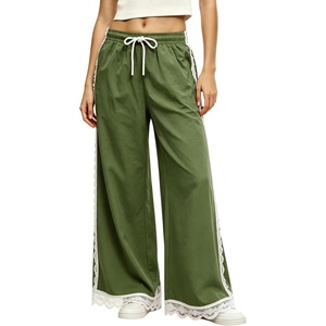 image:imageTanming Womens Elastic Waist Baggy Wide Leg Workout Track Pants  Adjustable Drawstring Lightweight Fabric Parachute Pants Ease of Movement Lace Trim Casual Workout DailywearGreen