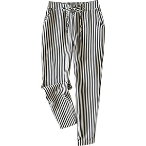 image:imageTanming Womens Striped Pants Summer Casual High Waisted Drawstring Beach Pant Tapered Trousers with PocketsBlack