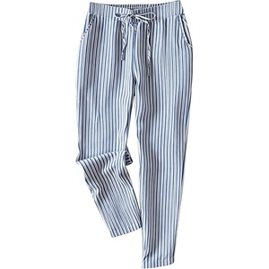 image:imageTanming Womens Striped Pants Summer Casual High Waisted Drawstring Beach Pant Tapered Trousers with PocketsBlue