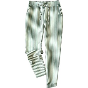 image:imageTanming Womens Striped Pants Summer Casual High Waisted Drawstring Beach Pant Tapered Trousers with PocketsGreen