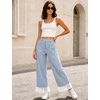 image:imageTanming Womens Casual Striped Lace Hem Wide Leg Palazzo Pants  Elastic Waistband Lace Hem Detailed Striped Boho Styles Breathable SkinFriendly Fabric Side Pockets Vacation DailywearBlue