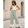 image:imageTanming Womens Casual Striped Lace Hem Wide Leg Palazzo Pants  Elastic Waistband Lace Hem Detailed Striped Boho Styles Breathable SkinFriendly Fabric Side Pockets Vacation DailywearGreen