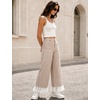 image:imageTanming Womens Casual Striped Lace Hem Wide Leg Palazzo Pants  Elastic Waistband Lace Hem Detailed Striped Boho Styles Breathable SkinFriendly Fabric Side Pockets Vacation DailywearBrown