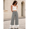 image:imageTanming Womens Casual Striped Lace Hem Wide Leg Palazzo Pants  Elastic Waistband Lace Hem Detailed Striped Boho Styles Breathable SkinFriendly Fabric Side Pockets Vacation DailywearBlack