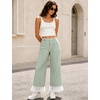 image:imageTanming Womens Casual Striped Lace Hem Wide Leg Palazzo Pants  Elastic Waistband Lace Hem Detailed Striped Boho Styles Breathable SkinFriendly Fabric Side Pockets Vacation DailywearGreen