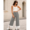 image:imageTanming Womens Casual Striped Lace Hem Wide Leg Palazzo Pants  Elastic Waistband Lace Hem Detailed Striped Boho Styles Breathable SkinFriendly Fabric Side Pockets Vacation DailywearBlack