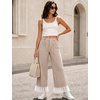 image:imageTanming Womens Casual Striped Lace Hem Wide Leg Palazzo Pants  Elastic Waistband Lace Hem Detailed Striped Boho Styles Breathable SkinFriendly Fabric Side Pockets Vacation DailywearBrown