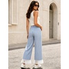 image:imageTanming Womens Casual Striped Lace Hem Wide Leg Palazzo Pants  Elastic Waistband Lace Hem Detailed Striped Boho Styles Breathable SkinFriendly Fabric Side Pockets Vacation DailywearBlue