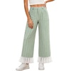 image:imageTanming Womens Casual Striped Lace Hem Wide Leg Palazzo Pants  Elastic Waistband Lace Hem Detailed Striped Boho Styles Breathable SkinFriendly Fabric Side Pockets Vacation DailywearGreen