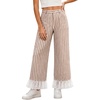 image:imageTanming Womens Casual Striped Lace Hem Wide Leg Palazzo Pants  Elastic Waistband Lace Hem Detailed Striped Boho Styles Breathable SkinFriendly Fabric Side Pockets Vacation DailywearBrown