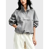 image:imageTanmimg Womens Casual Quarter Zip Pullover Windbreaker Jacket  Hand Pockets Stand Collar Adjustable Drawstring Loose Fit WindResistant Lightweight amp PackableGrey