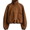 image:imageTanmimg Womens Casual Quarter Zip Pullover Windbreaker Jacket  Hand Pockets Stand Collar Adjustable Drawstring Loose Fit WindResistant Lightweight amp PackableBrown