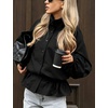 image:imageTanming Womens Casual FunnelNeck Lightweight Jackets  Button Down Elastic Waist Loose Fit Peplum Hem Ease Packable WindResistantBlack